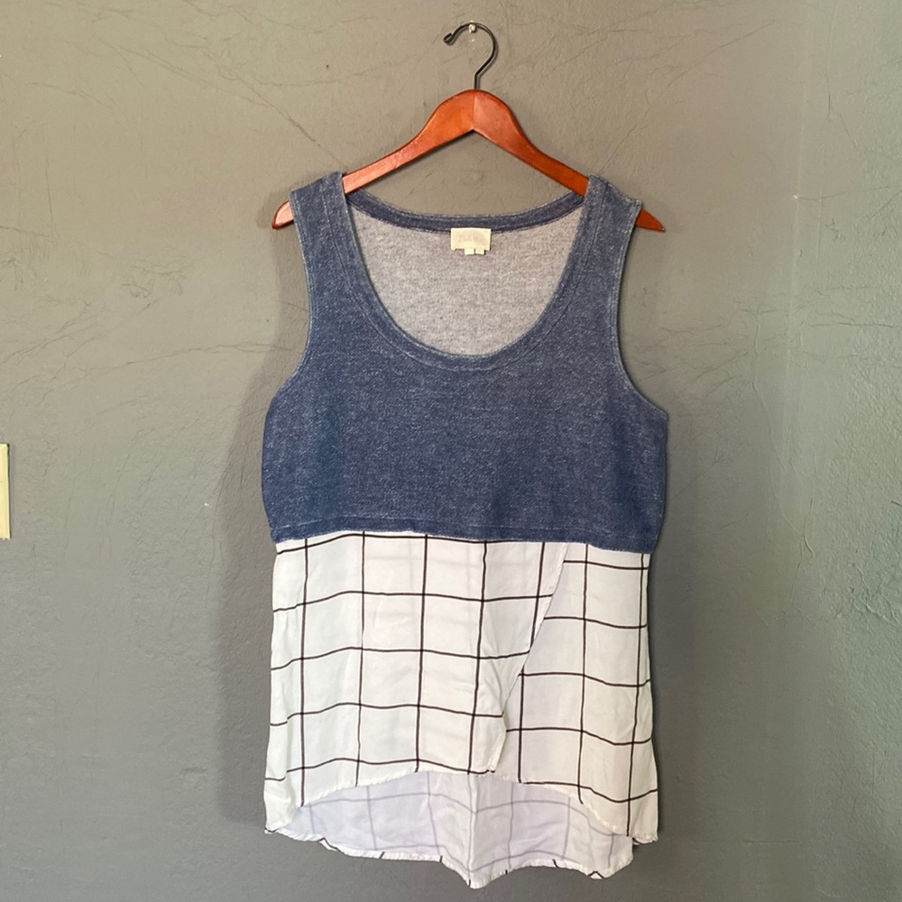 Anthropologie Deletta Mixed Media High Low Window Pane Boho Tank Top